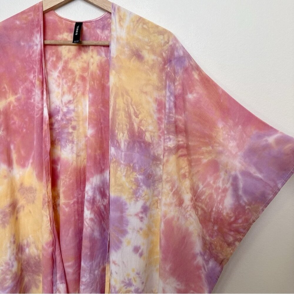 Torrid Womens One Size Pink Tie Dye Longline Ruana Kimono CN - Picture 5 of 11